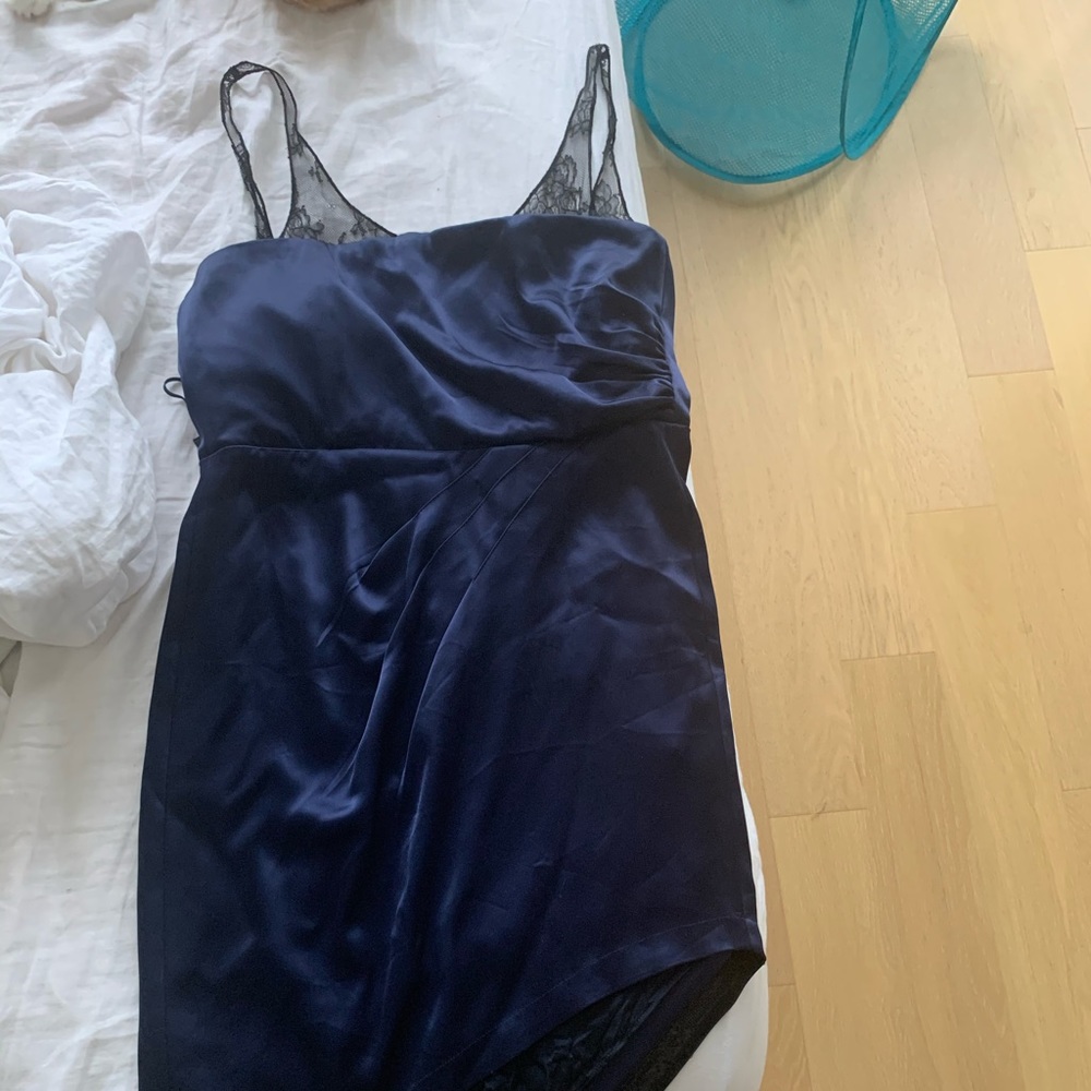 Alice and Olivia short navy satin/lace party dress